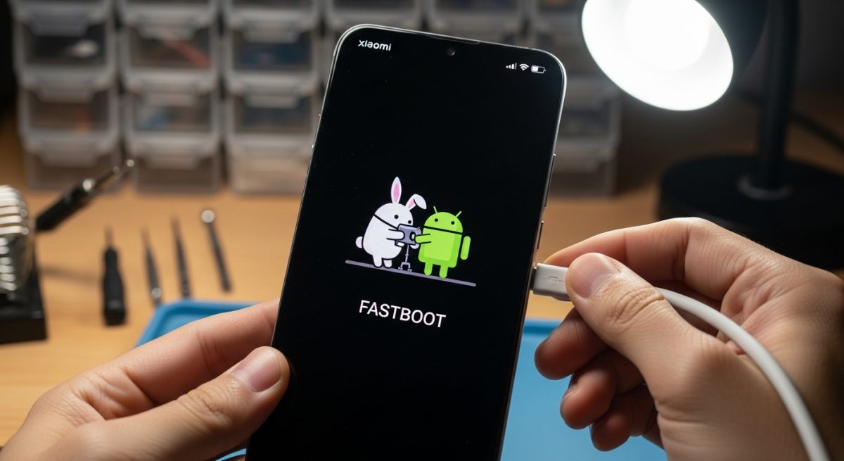 Conectando cable USB-C a smartphone Xiaomi en modo Fastboot