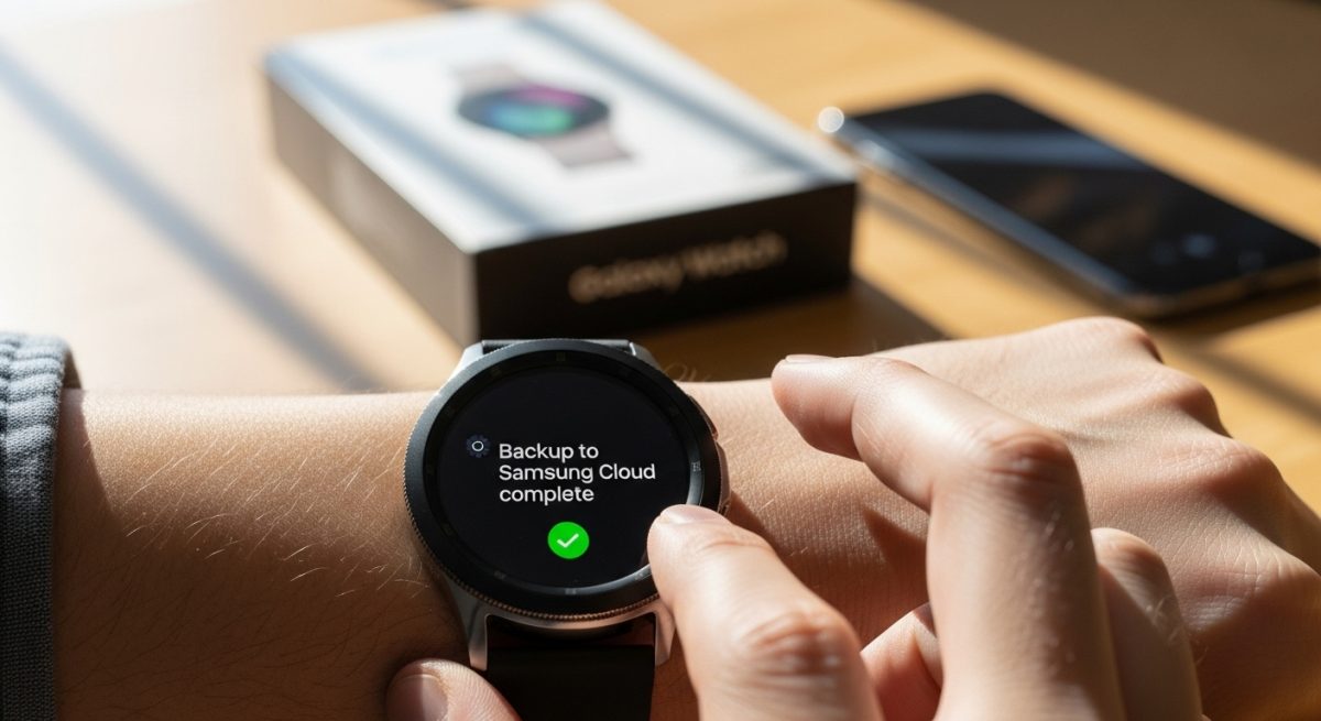 Mano interactuando con un Samsung Galaxy Watch mostrando notificación