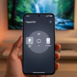 Mano sosteniendo smartphone Xiaomi con HyperOS en un hogar inteligente