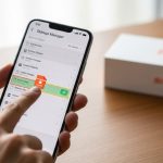 Mano sosteniendo un smartphone moderno con ícono de eliminar visible