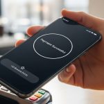 Mano sosteniendo un teléfono Samsung Galaxy haciendo un pago NFC