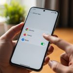 Manos sosteniendo smartphone Xiaomi seleccionando navegador predeterminado en pantalla