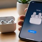 Manos sosteniendo un iPhone mostrando la animación de AirPods