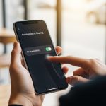 Manos sosteniendo un smartphone con menú de ajustes de conexión