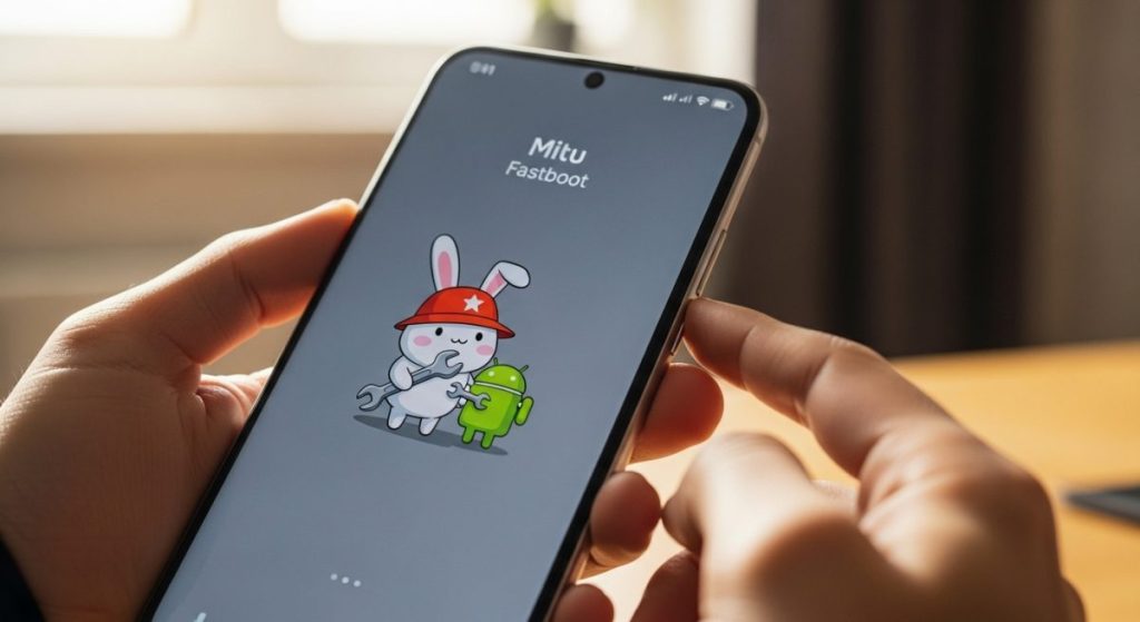 Manos sosteniendo un smartphone mostrando la pantalla de Fastboot Xiaomi