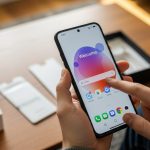 Manos sosteniendo un smartphone nuevo durante la configuración inicial