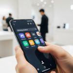Manos sosteniendo un smartphone Samsung Galaxy usando la app Members