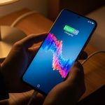 Manos sosteniendo un smartphone Xiaomi cargando con animación HyperOS
