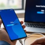 Manos sosteniendo un smartphone Xiaomi con cable USB-C conectado