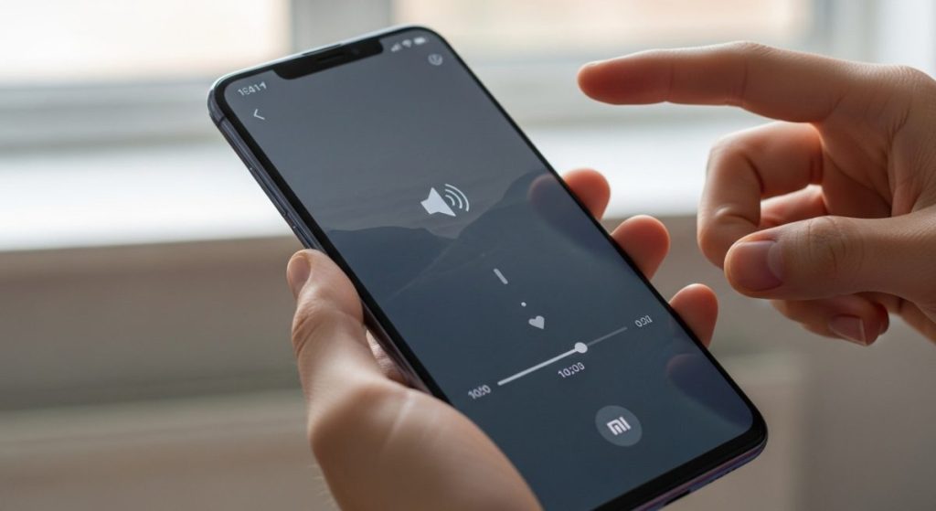 Manos sosteniendo un smartphone Xiaomi con logo Mi visible