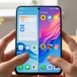 Manos sosteniendo un smartphone Xiaomi con pantalla de HyperOS
