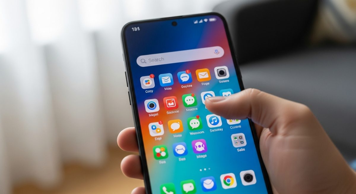 Manos sosteniendo un smartphone Xiaomi interactuando con la pantalla