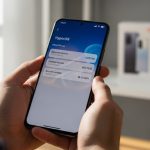 Manos sosteniendo un smartphone Xiaomi mostrando HyperOS en la pantalla