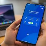 Manos sosteniendo un smartphone Xiaomi mostrando la configuración de hotspot