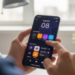 Manos sosteniendo un smartphone Xiaomi personalizando HyperOS en pantalla