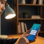 Persona configurando un smartphone Xiaomi en oficina acogedora