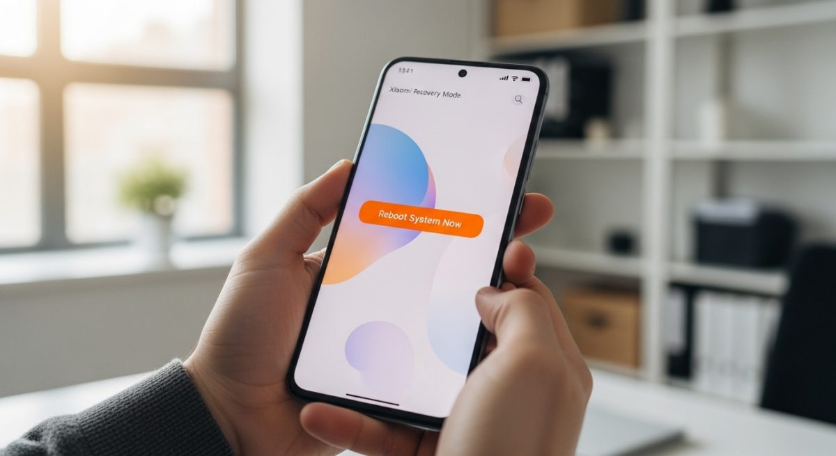 Persona sosteniendo smartphone Xiaomi mostrando el modo de recuperación Xiaomi