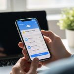 Persona sosteniendo un iPhone con pantalla de iCloud y compra de almacenamiento
