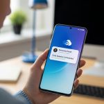 Persona sosteniendo un smartphone Samsung con expresión de preocupación