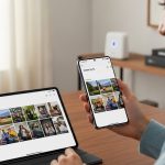 Persona sosteniendo un smartphone Samsung Galaxy mirando satisfecho a la pantalla
