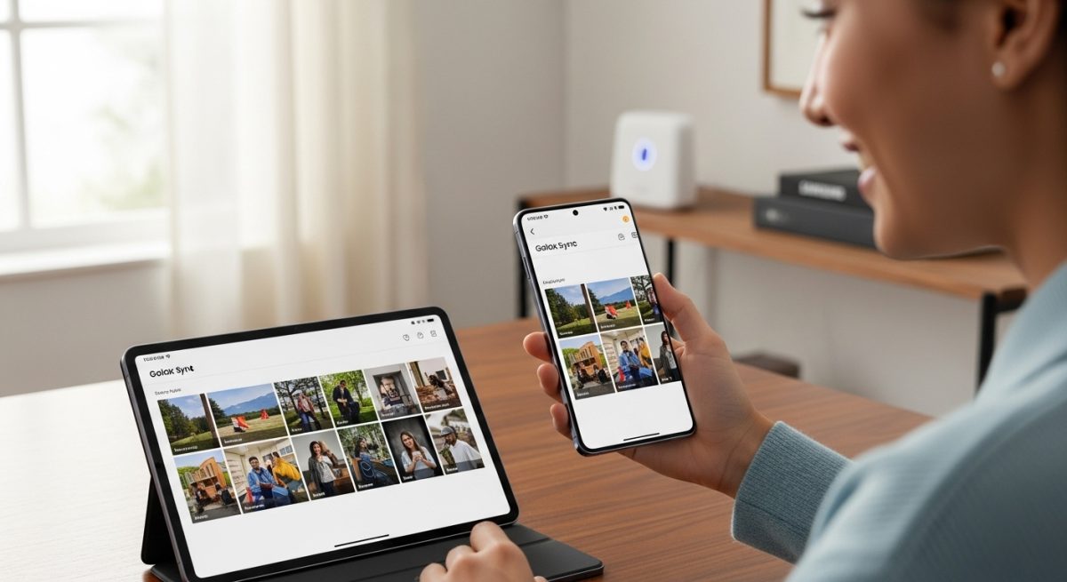 Persona sosteniendo un smartphone Samsung Galaxy mirando satisfecho a la pantalla