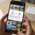 Persona sosteniendo un smartphone Xiaomi con notificación de migración