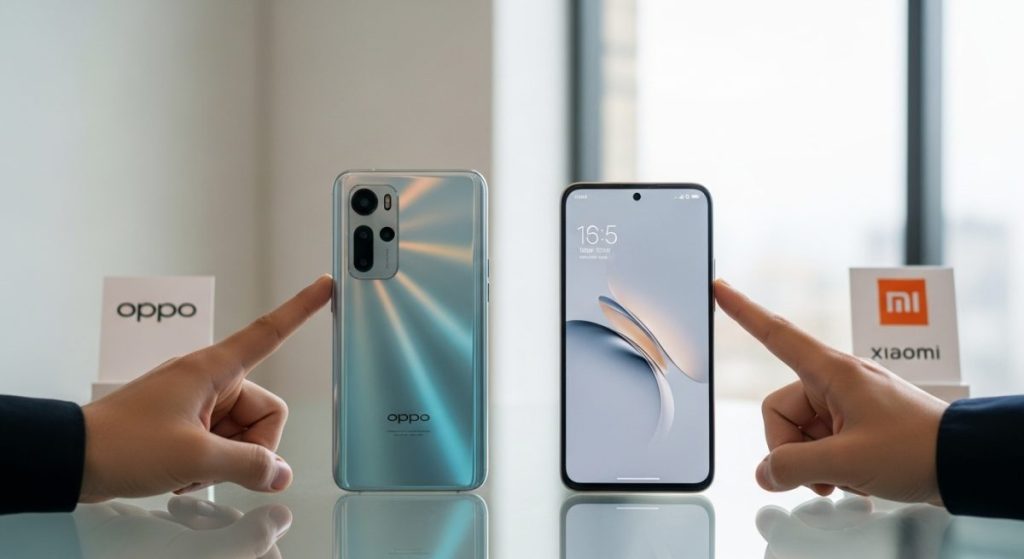 Analista tecnológico compara Oppo y Xiaomi en escritorio de vidrio