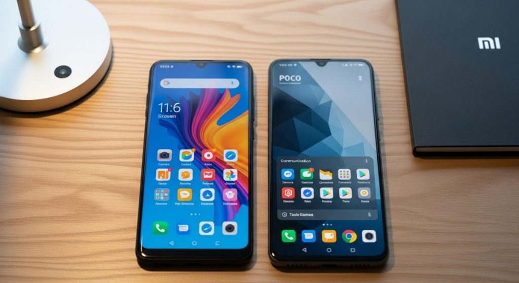 Dos smartphones Xiaomi comparados en un escritorio de madera
