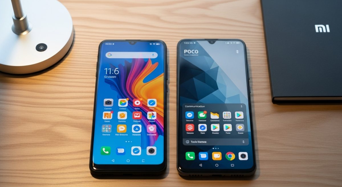 Dos smartphones Xiaomi comparados en un escritorio de madera
