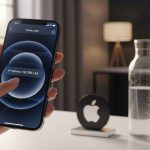 iPhone 15 en oficina muestra IP WiFi y Apple logo
