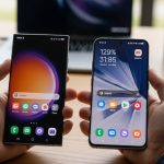 Manos sosteniendo dos smartphones Samsung y Xiaomi en comparación